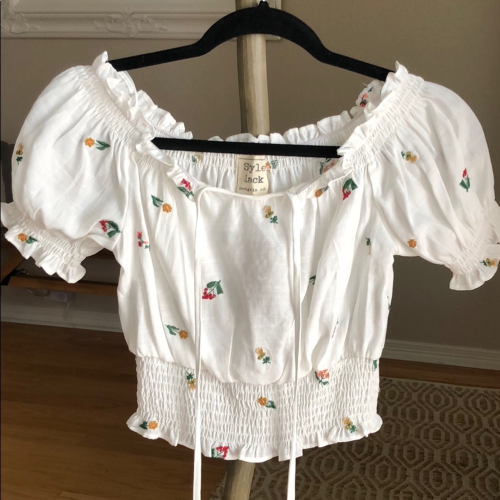 White embroidered crop top